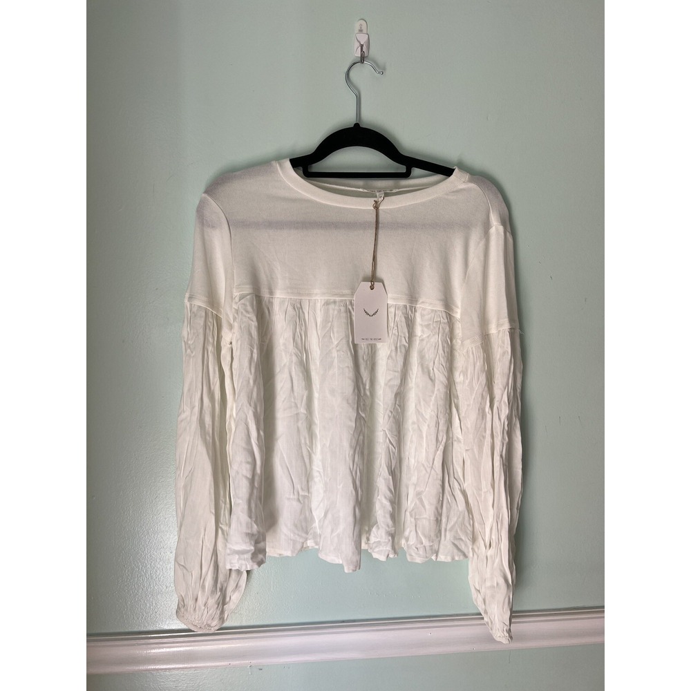 FREE THE‎ ROSES XS ivory Long Sleeve Peplum Top Shirt Hippie Boho